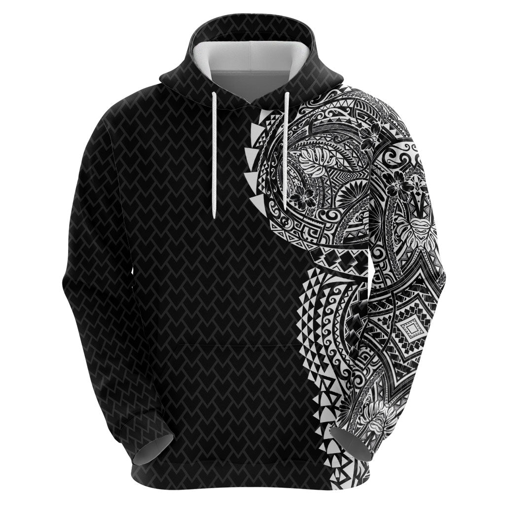 Hawaiian Traditional Tattoos Hoodie Kakau Tribal Tropical Plant Motif Black Color LT03 - Polynesian Pride