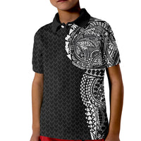 Hawaiian Traditional Tattoos Kid Polo Shirt Kakau Tribal Tropical Plant Motif Black Color LT03 Kid Black - Polynesian Pride