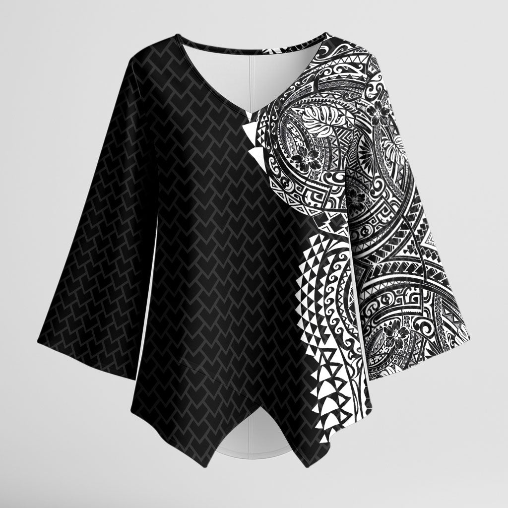 Hawaiian Traditional Tattoos Kimono Sleeve Blouse Kakau Tribal Tropical Plant Motif Black Color LT03 Female Black - Polynesian Pride