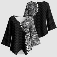 Hawaiian Traditional Tattoos Kimono Sleeve Blouse Kakau Tribal Tropical Plant Motif Black Color LT03 - Polynesian Pride