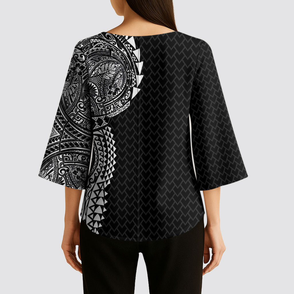 Hawaiian Traditional Tattoos Kimono Sleeve Blouse Kakau Tribal Tropical Plant Motif Black Color LT03 - Polynesian Pride