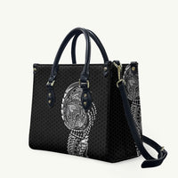 Hawaiian Traditional Tattoos Leather Bag Kakau Tribal Tropical Plant Motif Black Color LT03 Black - Polynesian Pride