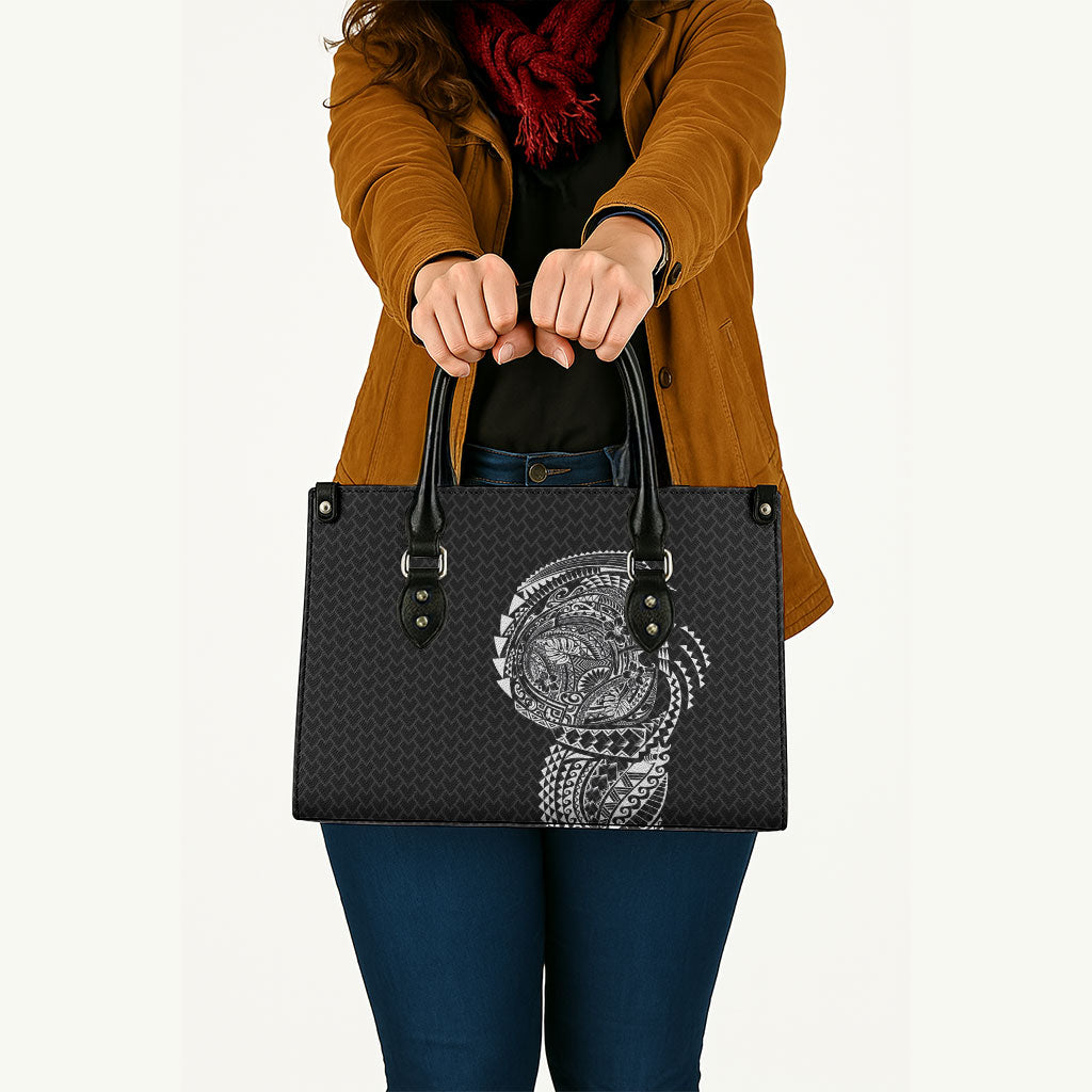 Hawaiian Traditional Tattoos Leather Bag Kakau Tribal Tropical Plant Motif Black Color LT03 - Polynesian Pride