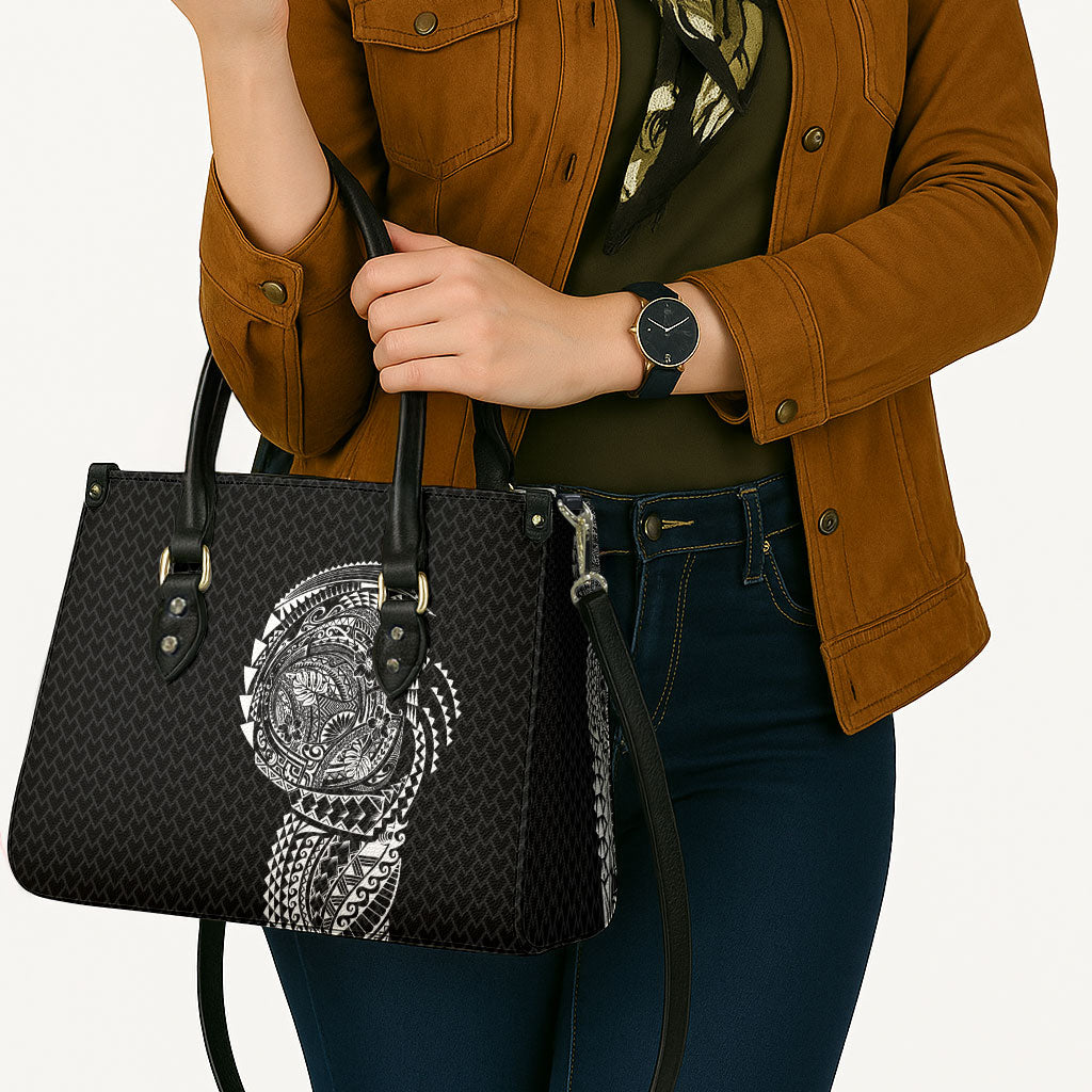 Hawaiian Traditional Tattoos Leather Bag Kakau Tribal Tropical Plant Motif Black Color LT03 - Polynesian Pride