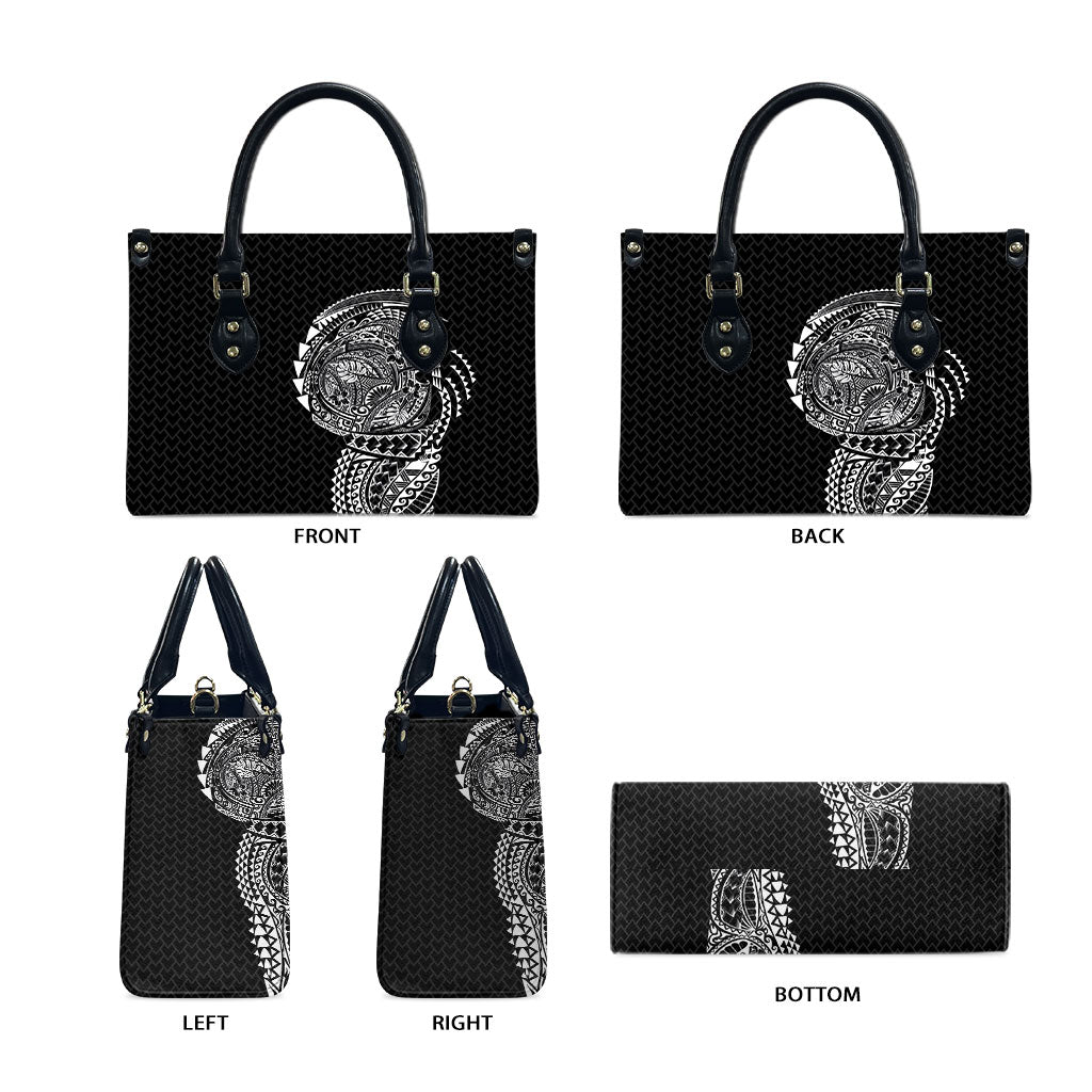 Hawaiian Traditional Tattoos Leather Bag Kakau Tribal Tropical Plant Motif Black Color LT03 - Polynesian Pride