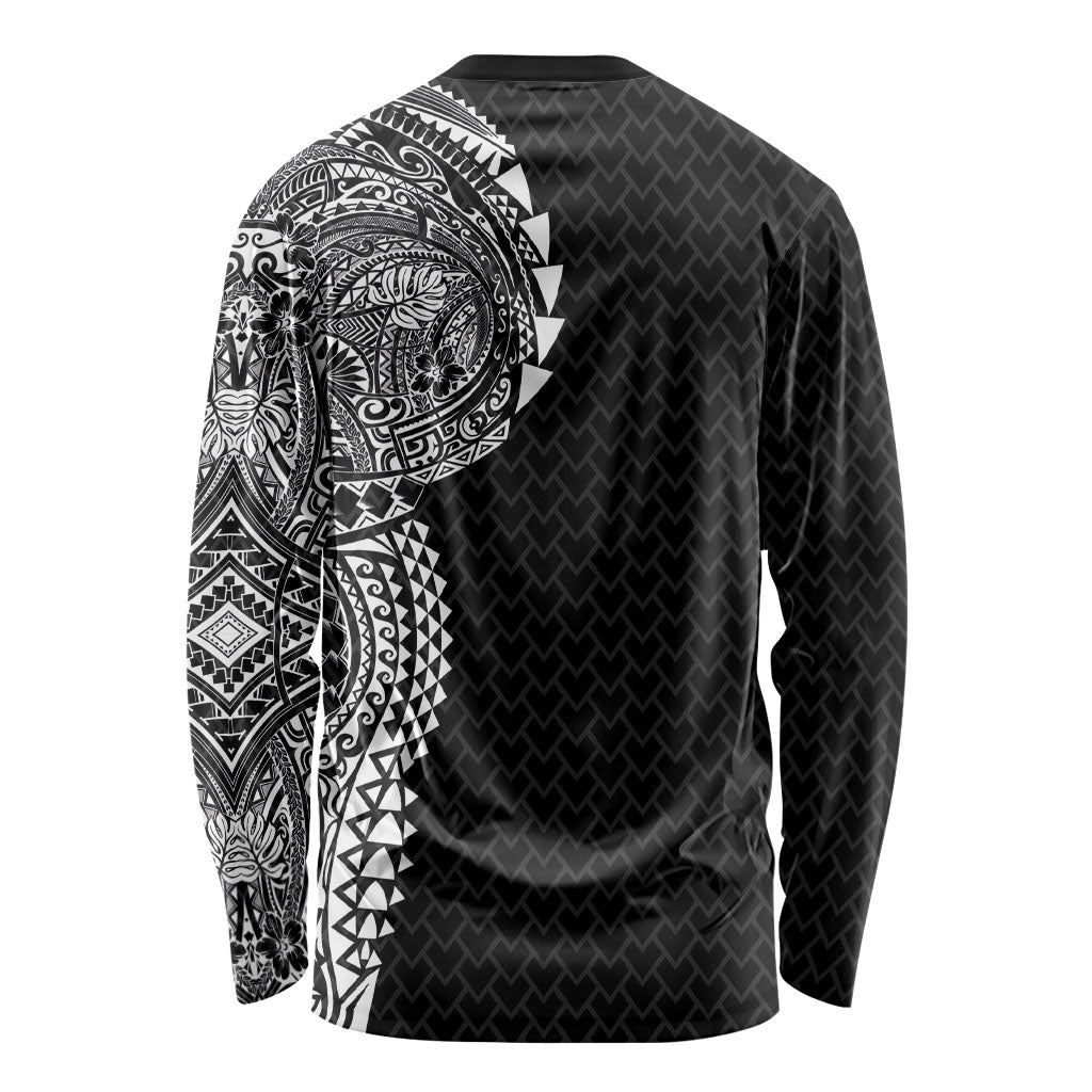 Hawaiian Traditional Tattoos Long Sleeve Shirt Kakau Tribal Tropical Plant Motif Black Color LT03 - Polynesian Pride