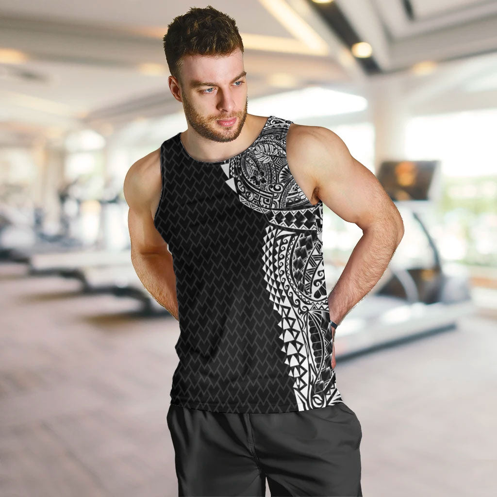 Hawaiian Traditional Tattoos Men Tank Top Kakau Tribal Tropical Plant Motif Black Color