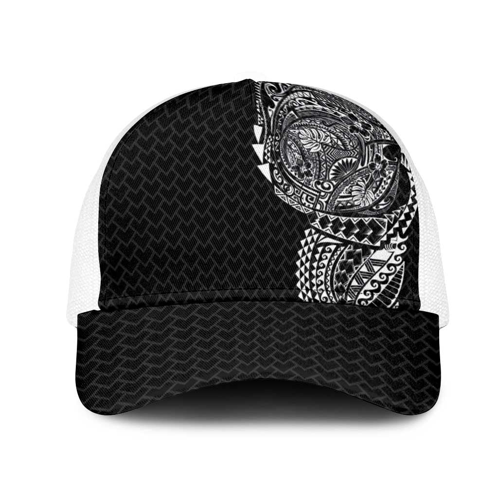 Hawaiian Traditional Tattoos Mesh Trucker Cap Kakau Tribal Tropical Plants Motif Black Color LT03 One Size White Black - Polynesian Pride