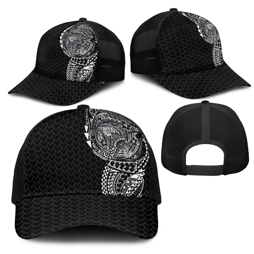 Hawaiian Traditional Tattoos Mesh Trucker Cap Kakau Tribal Tropical Plants Motif Black Color LT03 - Polynesian Pride