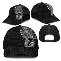 Hawaiian Traditional Tattoos Mesh Trucker Cap Kakau Tribal Tropical Plants Motif Black Color LT03 - Polynesian Pride