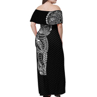 Hawaiian Traditional Tattoos Off Shoulder Maxi Dress Kakau Tribal Tropical Plant Motif Black Color LT03 - Polynesian Pride
