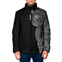 Hawaiian Traditional Tattoos Padded Jacket Kakau Tribal Tropical Plant Motif Black Color LT03 Men Black - Polynesian Pride