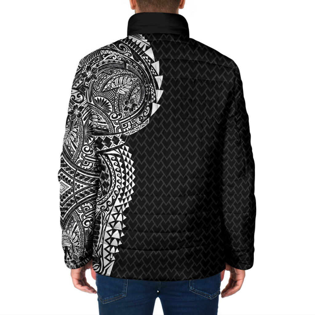 Hawaiian Traditional Tattoos Padded Jacket Kakau Tribal Tropical Plant Motif Black Color LT03 - Polynesian Pride