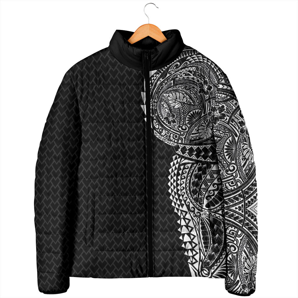 Hawaiian Traditional Tattoos Padded Jacket Kakau Tribal Tropical Plant Motif Black Color LT03 - Polynesian Pride