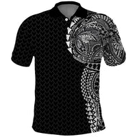 Hawaiian Traditional Tattoos Polo Shirt Kakau Tribal Tropical Plant Motif Black Color LT03 Black - Polynesian Pride