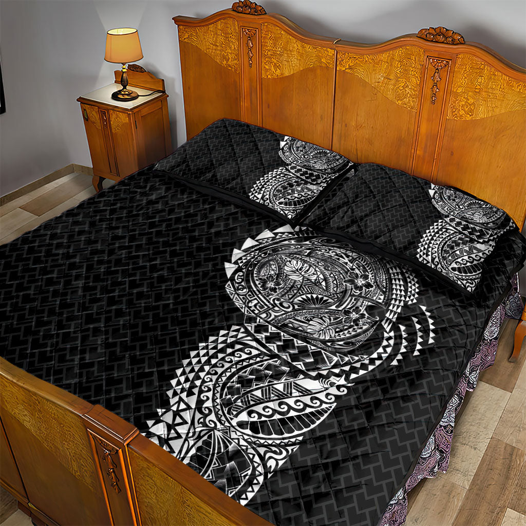 Hawaiian Traditional Tattoos Quilt Bed Set Kakau Tribal Tropical Plant Motif Black Color LT03 - Polynesian Pride