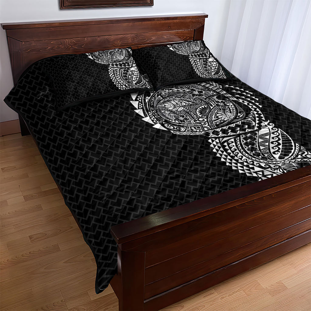 Hawaiian Traditional Tattoos Quilt Bed Set Kakau Tribal Tropical Plant Motif Black Color LT03 - Polynesian Pride