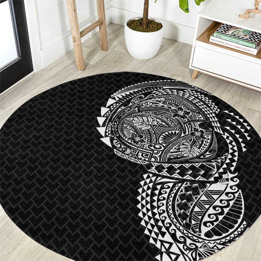 Hawaiian Traditional Tattoos Round Carpet Kakau Tribal Tropical Plant Motif Black Color LT03 Black - Polynesian Pride