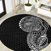 Hawaiian Traditional Tattoos Round Carpet Kakau Tribal Tropical Plant Motif Black Color LT03 Black - Polynesian Pride