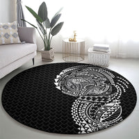 Hawaiian Traditional Tattoos Round Carpet Kakau Tribal Tropical Plant Motif Black Color LT03 - Polynesian Pride
