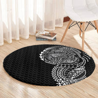 Hawaiian Traditional Tattoos Round Carpet Kakau Tribal Tropical Plant Motif Black Color LT03 - Polynesian Pride