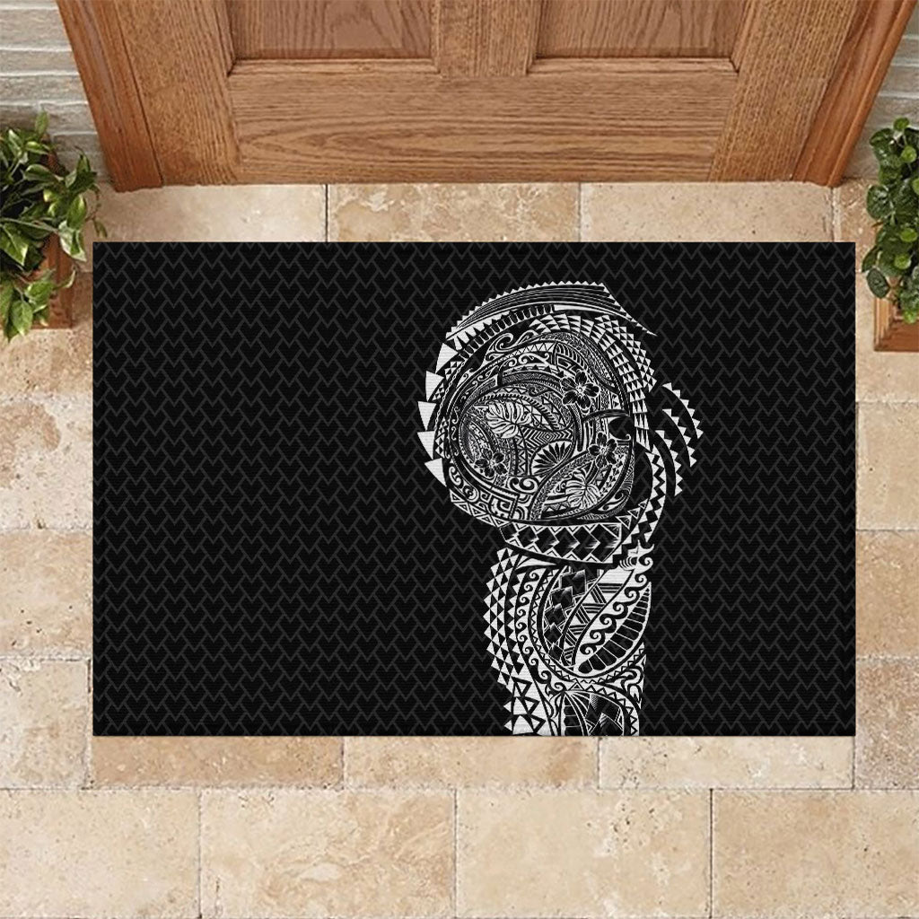 Hawaiian Traditional Tattoos Rubber Doormat Kakau Tribal Tropical Plant Motif Black Color LT03 Black - Polynesian Pride