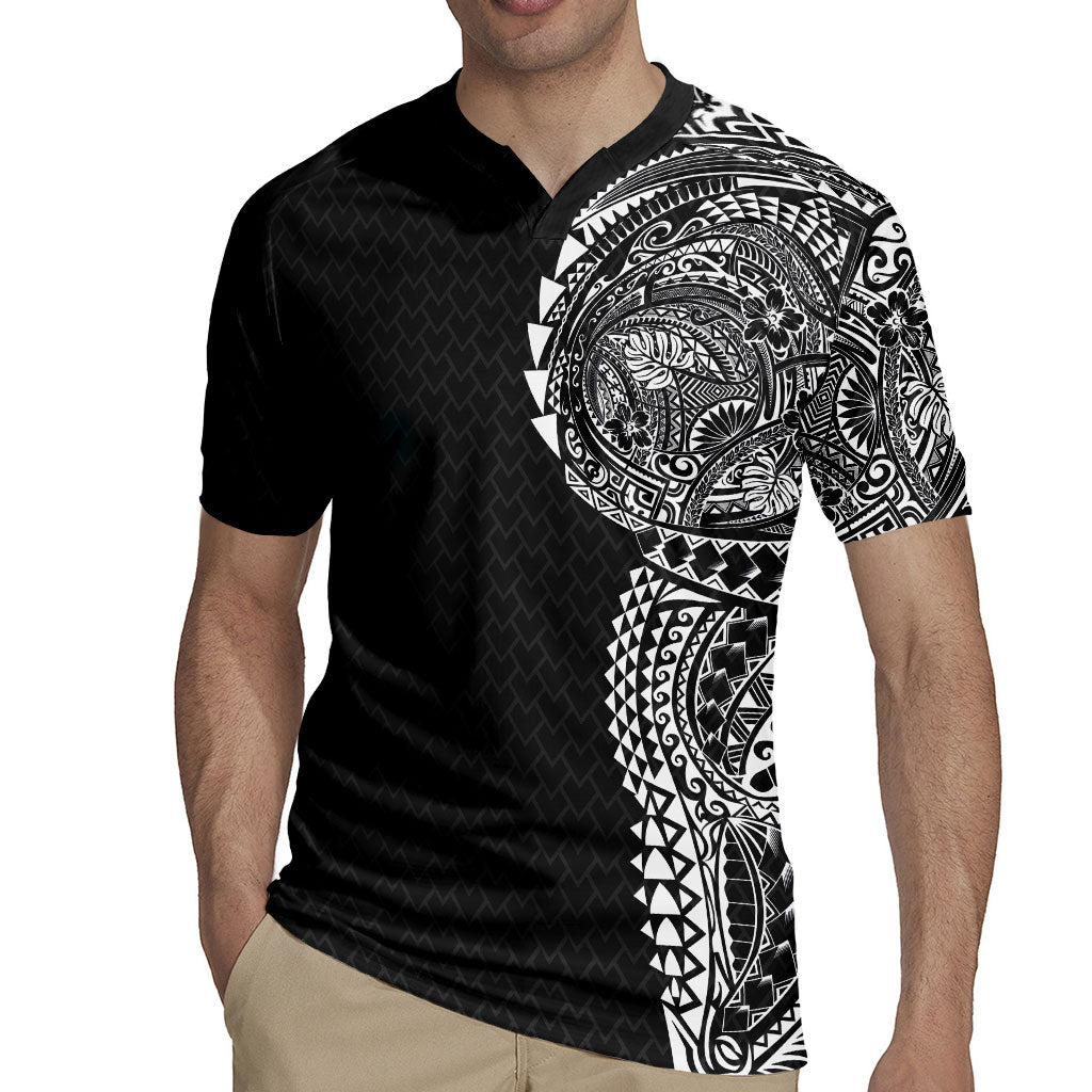 Hawaiian Traditional Tattoos Rugby Jersey Kakau Tribal Tropical Plant Motif Black Color LT03 - Polynesian Pride