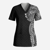 Hawaiian Traditional Tattoos Scrub Top Kakau Tribal Tropical Plant Motif Black Color LT03 Adult Black - Polynesian Pride