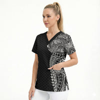 Hawaiian Traditional Tattoos Scrub Top Kakau Tribal Tropical Plant Motif Black Color LT03 - Polynesian Pride
