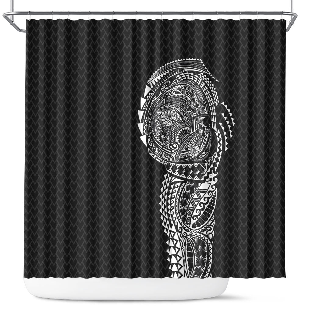 Hawaiian Traditional Tattoos Shower Curtain Kakau Tribal Tropical Plant Motif Black Color LT03 Black - Polynesian Pride