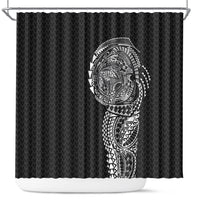 Hawaiian Traditional Tattoos Shower Curtain Kakau Tribal Tropical Plant Motif Black Color LT03 Black - Polynesian Pride