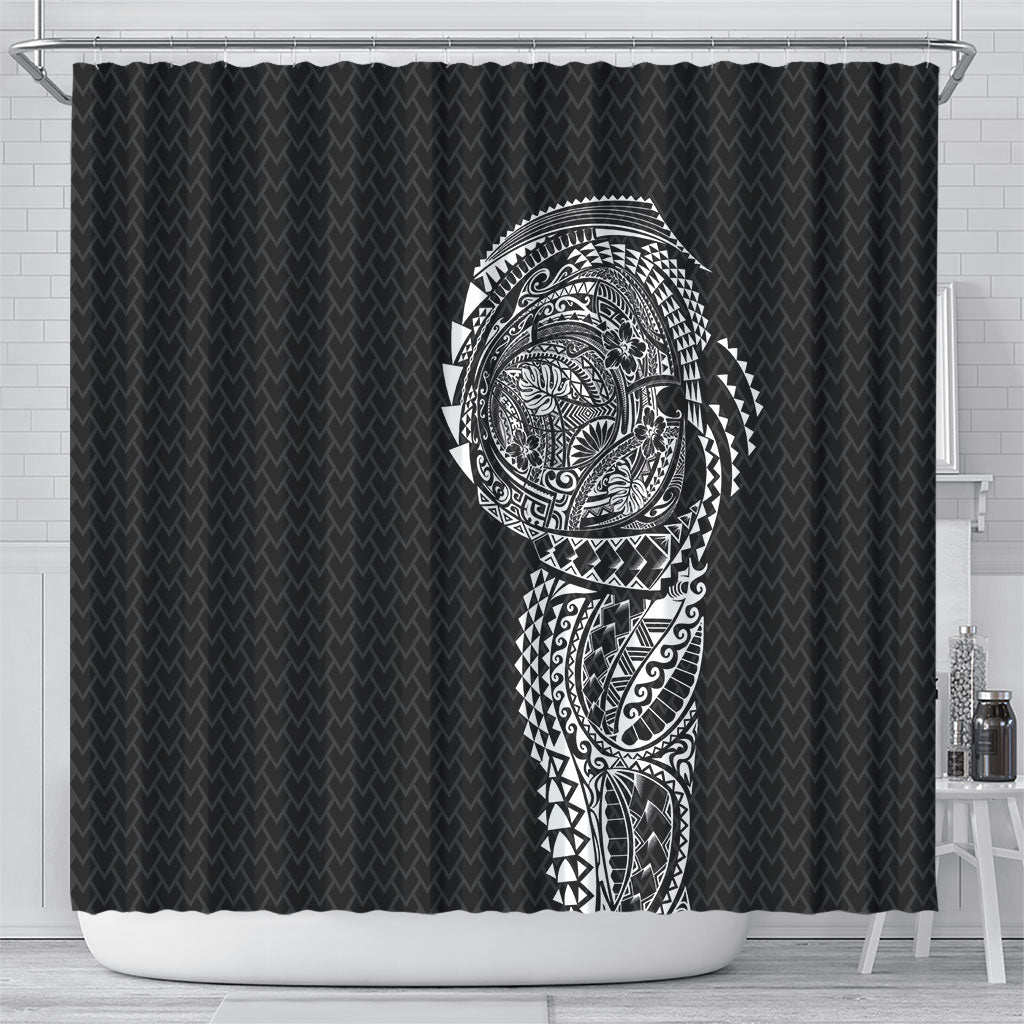Hawaiian Traditional Tattoos Shower Curtain Kakau Tribal Tropical Plant Motif Black Color LT03 - Polynesian Pride