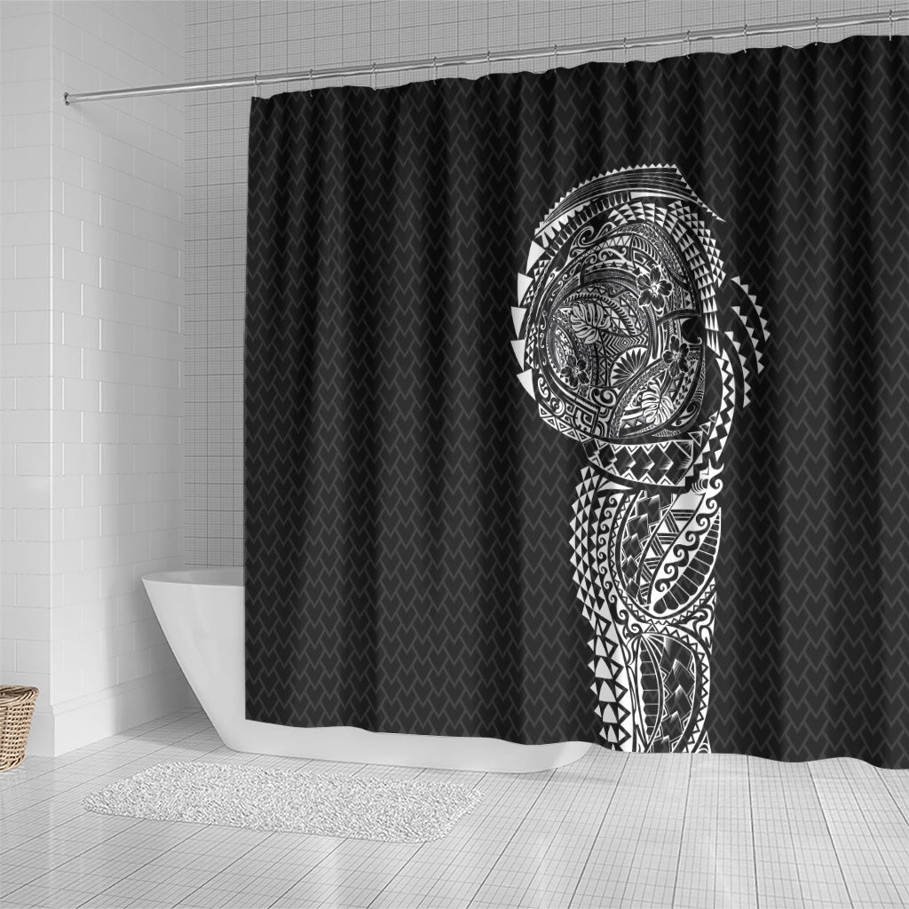 Hawaiian Traditional Tattoos Shower Curtain Kakau Tribal Tropical Plant Motif Black Color LT03 - Polynesian Pride