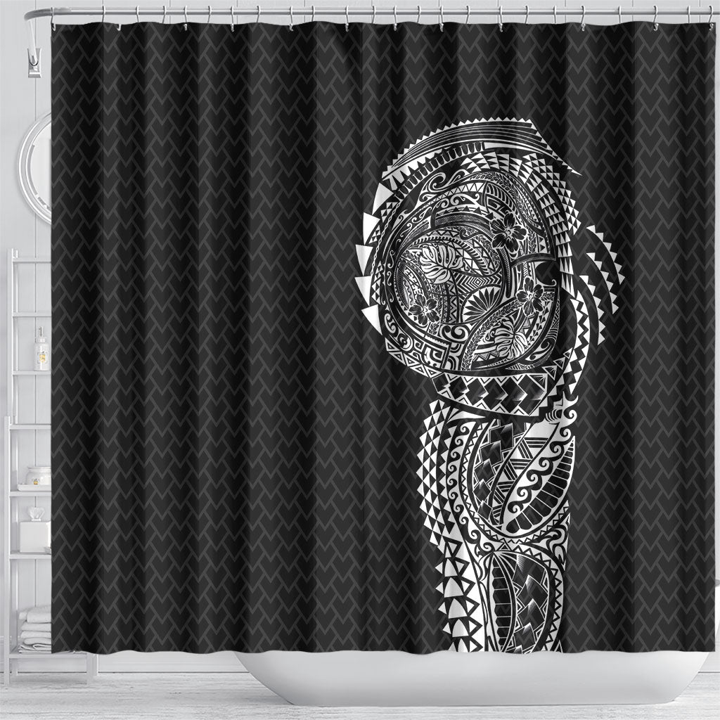 Hawaiian Traditional Tattoos Shower Curtain Kakau Tribal Tropical Plant Motif Black Color LT03 - Polynesian Pride