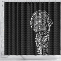 Hawaiian Traditional Tattoos Shower Curtain Kakau Tribal Tropical Plant Motif Black Color LT03 - Polynesian Pride