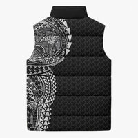 Hawaiian Traditional Tattoos Sleeveless Puffer Jacket Kakau Tribal Tropical Plant Motif Black Color LT03 - Polynesian Pride