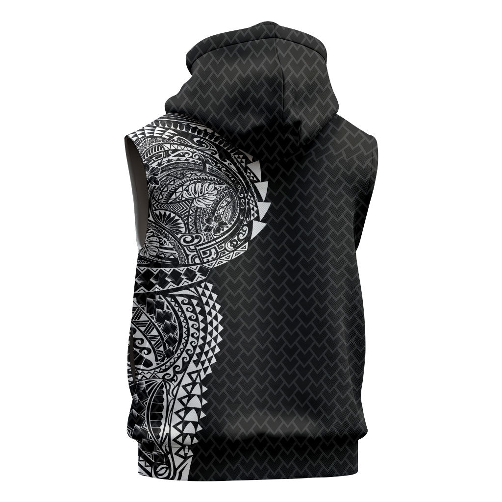 Hawaiian Traditional Tattoos Sleeveless Zip Hoodie Kakau Tribal Tropical Plant Motif Black Color LT03 - Polynesian Pride