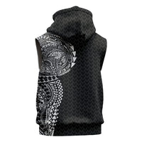 Hawaiian Traditional Tattoos Sleeveless Zip Hoodie Kakau Tribal Tropical Plant Motif Black Color LT03 - Polynesian Pride