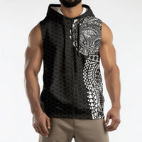 Hawaiian Traditional Tattoos Sleeveless Zip Hoodie Kakau Tribal Tropical Plant Motif Black Color LT03 - Polynesian Pride