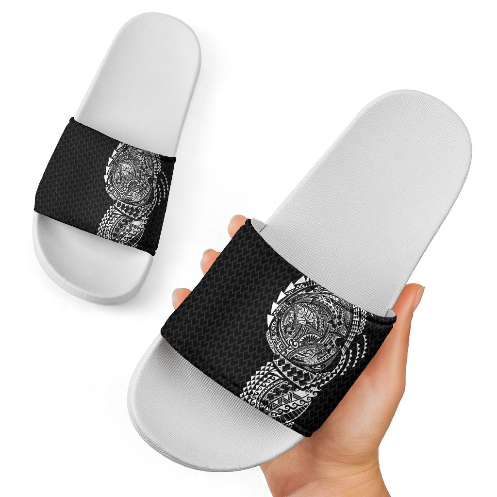 Hawaiian Traditional Tattoos Slide Sandals Kakau Tribal Tropical Plant Motif Black Color LT03 - Polynesian Pride