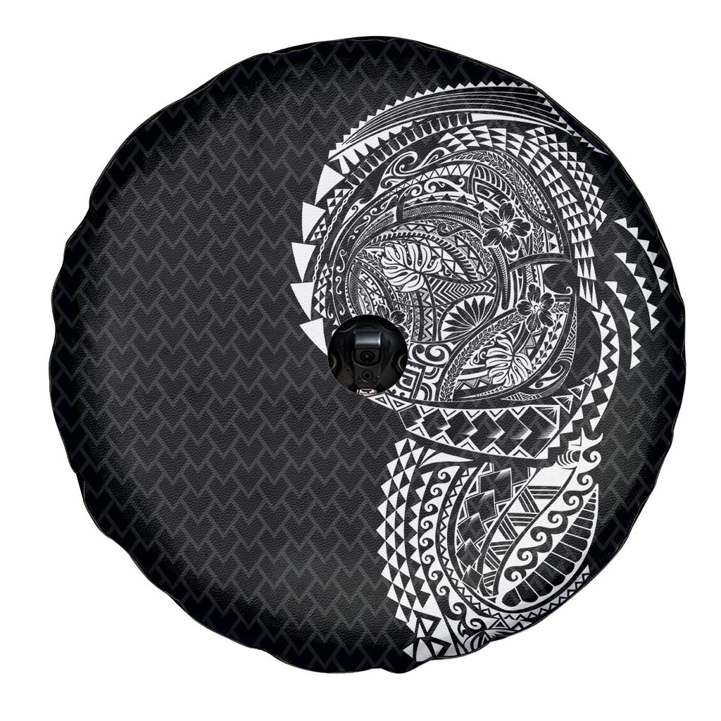 Hawaiian Traditional Tattoos Spare Tire Cover Kakau Tribal Tropical Plant Motif Black Color LT03 - Polynesian Pride