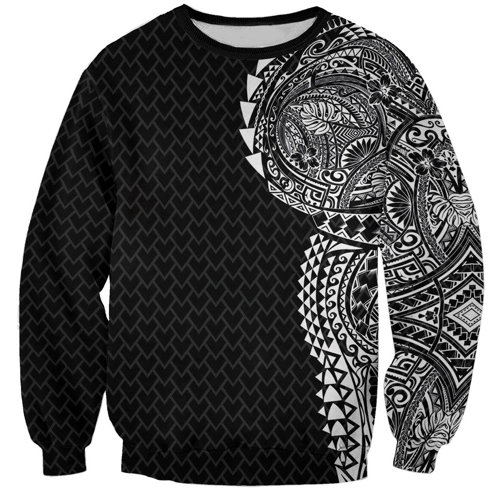 Hawaiian Traditional Tattoos Sweatshirt Kakau Tribal Tropical Plant Motif Black Color LT03 Unisex Black - Polynesian Pride
