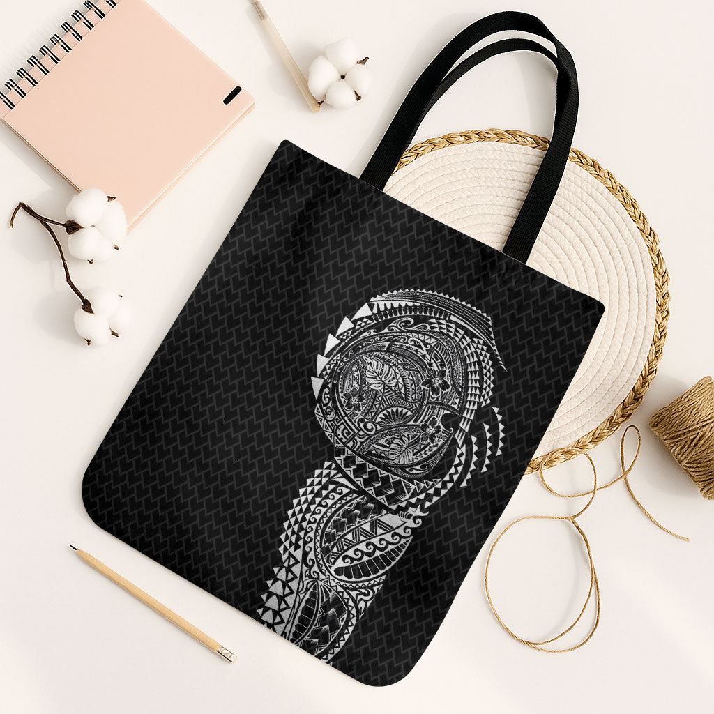 Hawaiian Traditional Tattoos Tote Bag Kakau Tribal Tropical Plant Motif Black Color LT03 Black Strap One Size Black - Polynesian Pride