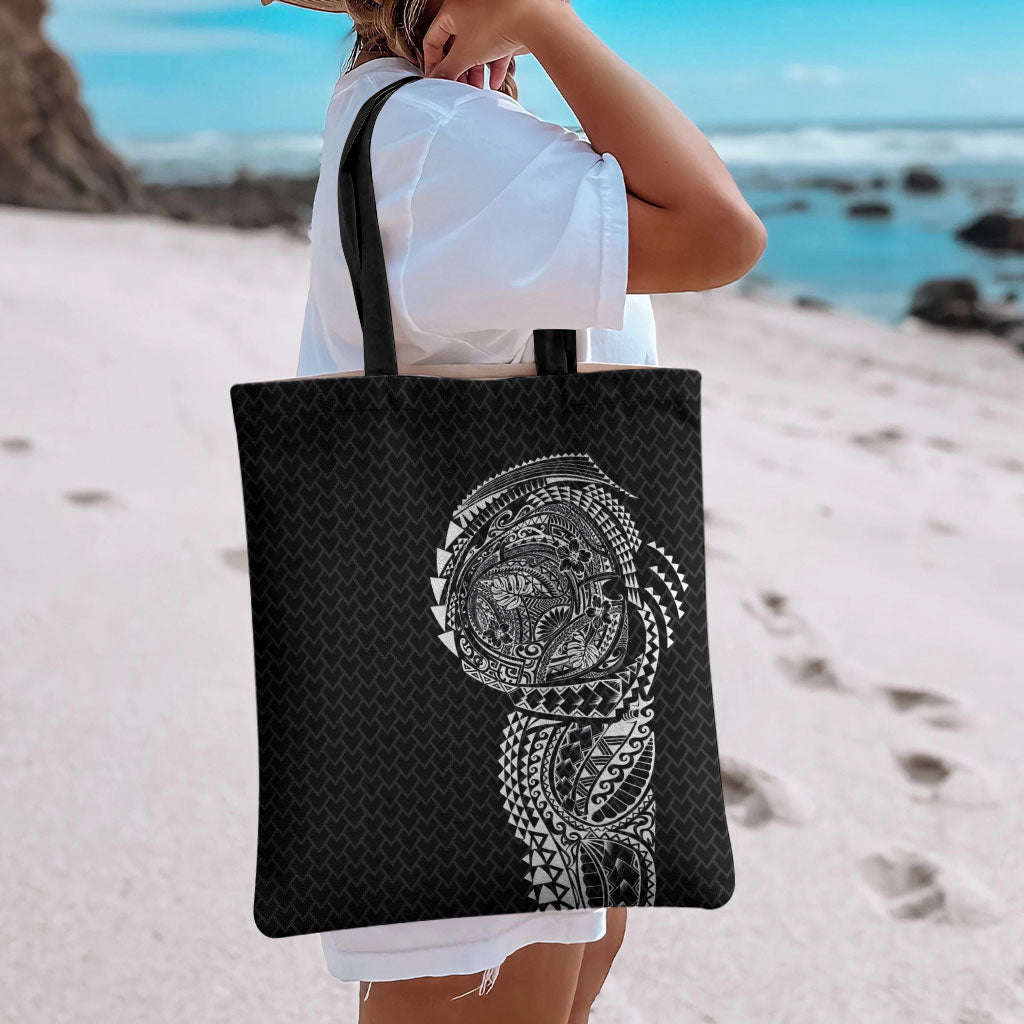 Hawaiian Traditional Tattoos Tote Bag Kakau Tribal Tropical Plant Motif Black Color LT03 - Polynesian Pride
