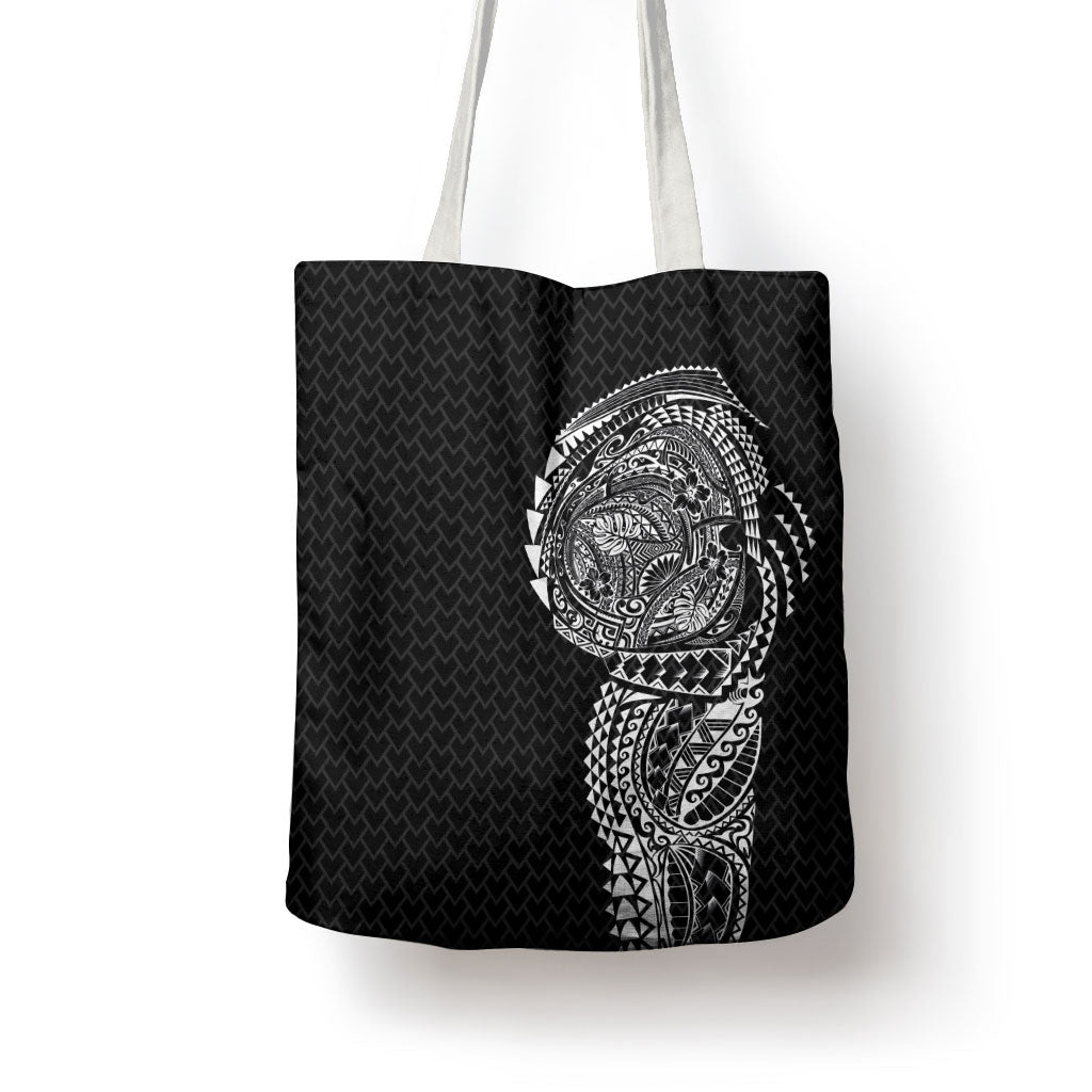 Hawaiian Traditional Tattoos Tote Bag Kakau Tribal Tropical Plant Motif Black Color LT03 - Polynesian Pride
