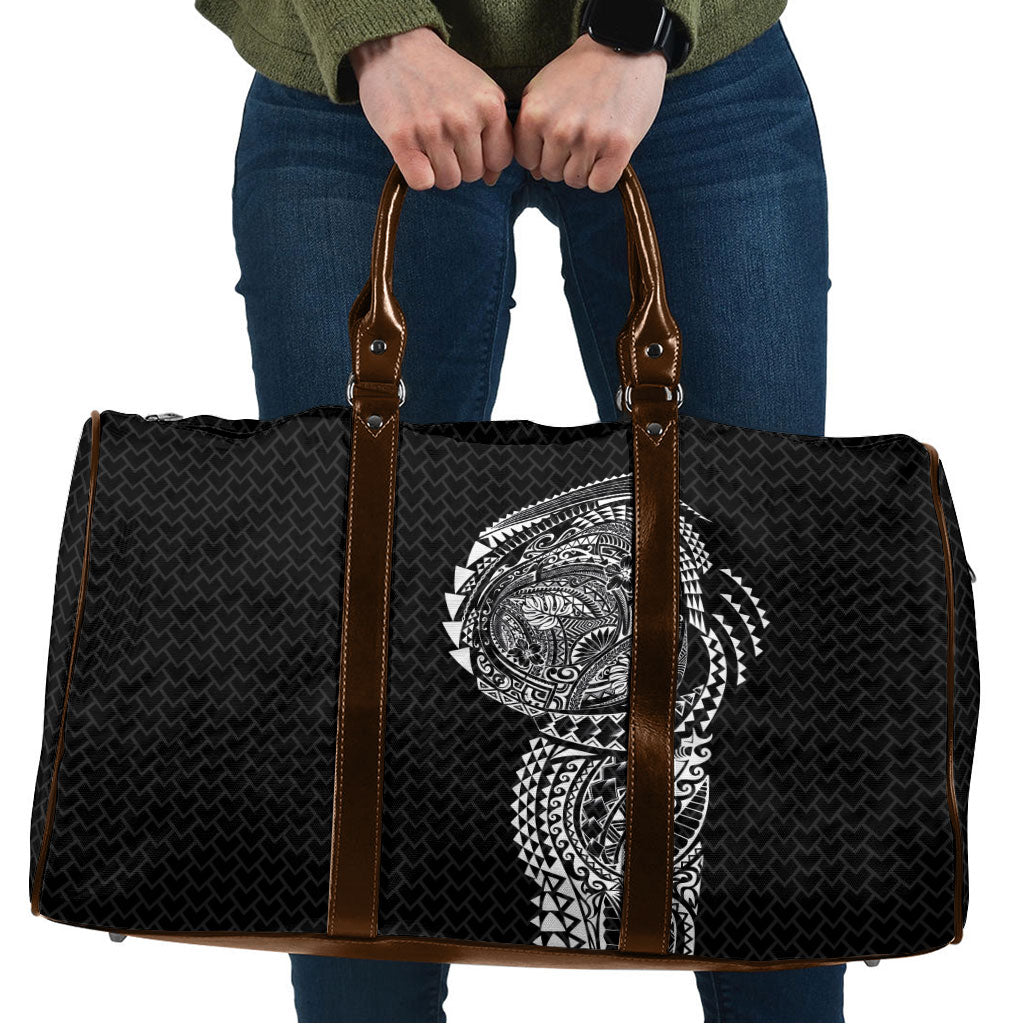 Hawaiian Traditional Tattoos Travel Bag Kakau Tribal Tropical Plant Motif Black Color