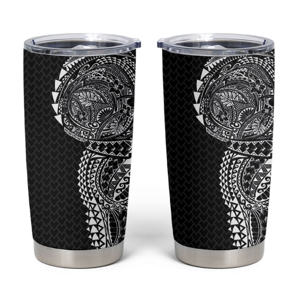 Hawaiian Traditional Tattoos Tumbler Cup Kakau Tribal Tropical Plant Motif Black Color