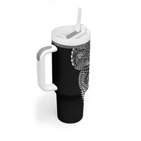 Hawaiian Traditional Tattoos Tumbler With Handle Kakau Tribal Tropical Plant Motif Black Color LT03 - Polynesian Pride