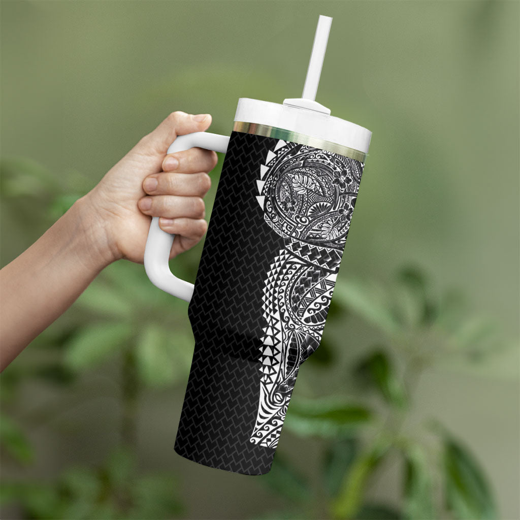 Hawaiian Traditional Tattoos Tumbler With Handle Kakau Tribal Tropical Plant Motif Black Color LT03 - Polynesian Pride