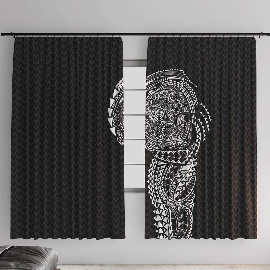 Hawaiian Traditional Tattoos Window Curtain Kakau Tribal Tropical Plant Motif Black Color